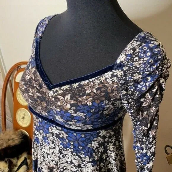 - Vintage Rinascimento Retro Blue & Brown Floral Print Dress - Picture 7 of 12